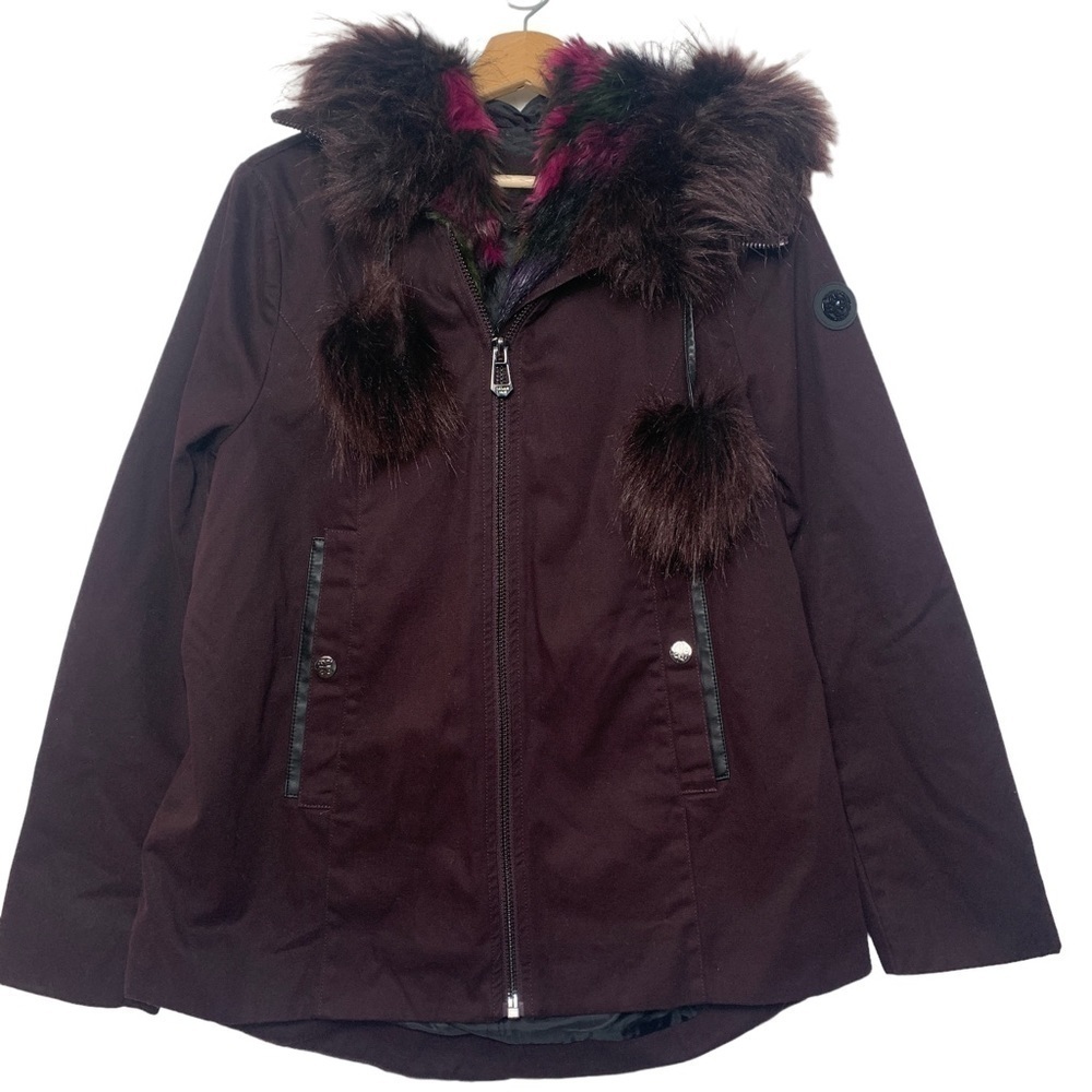 - Gianni Bini Burgundy Anorak Faux Fur Hood w/ Detachable Fur - Picture 6 of 15